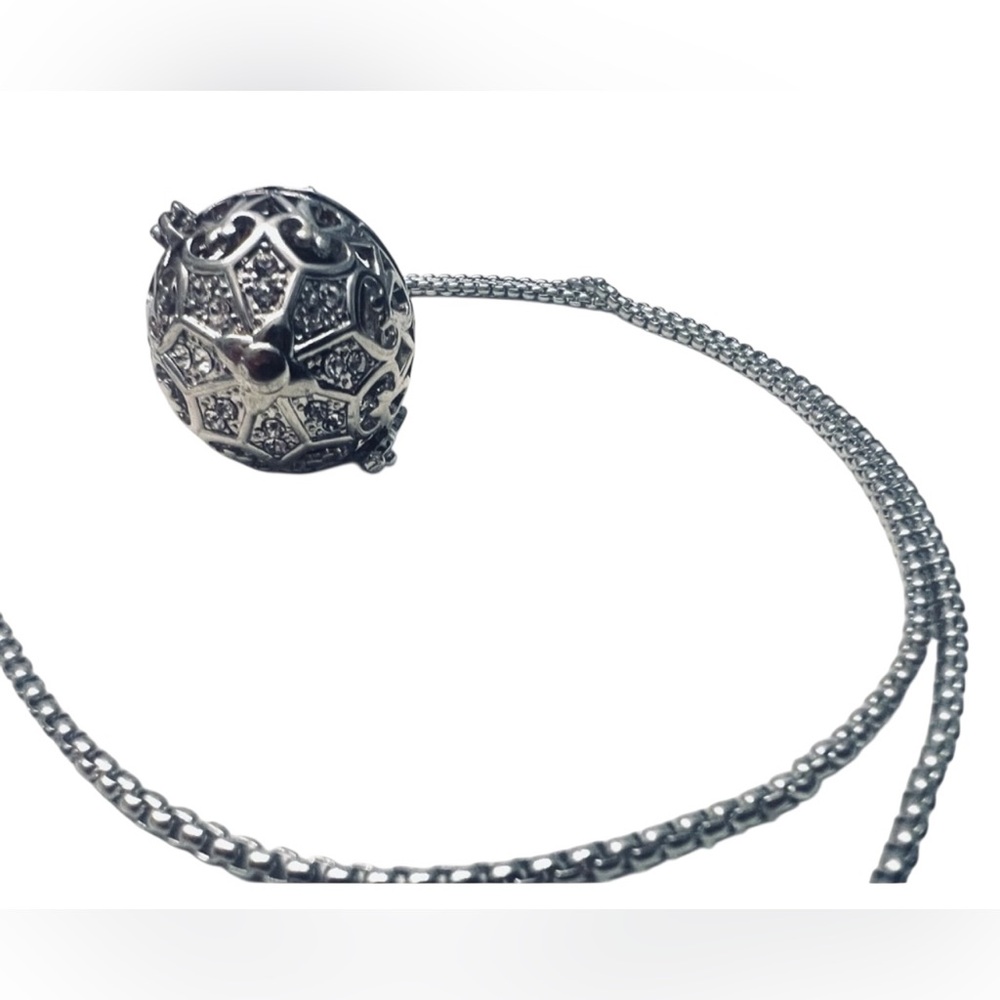 Silver Toned White Rhinestone Intention Cage Necklace